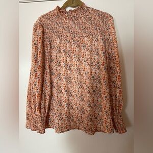 SHEIN Orange and Cream Floral Blouse
